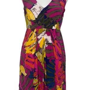 Tibi SILK Colorful Abstract Midi Dress